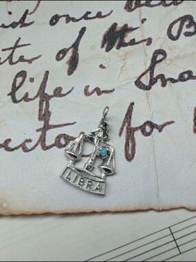 Sterling Silver Libra Scales Zodiac Pendant with Turquoise Accent